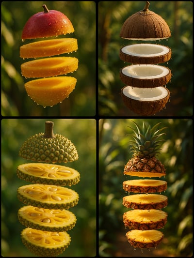Floating Layered Fruit Slices in a Tropical Garden (Hyper-Realistic Photo) thumbnail