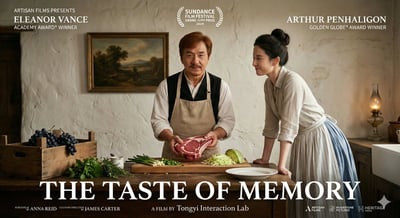 Retro Realist Film Poster in a 19th-Century Kitchen — “The Taste of Memory” thumbnail