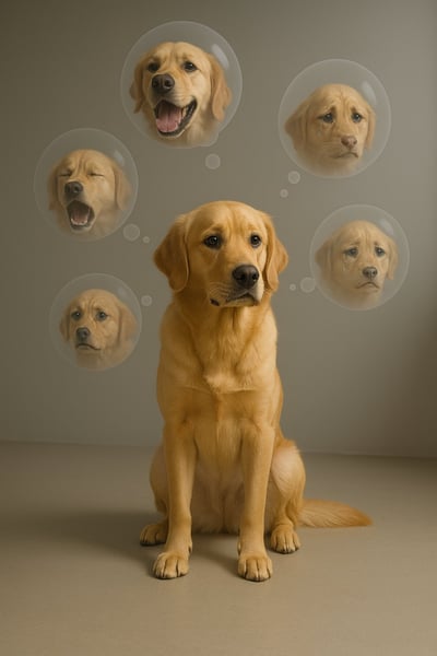 Minimalist Psychological Self-Portrait with Floating Thought Bubbles thumbnail