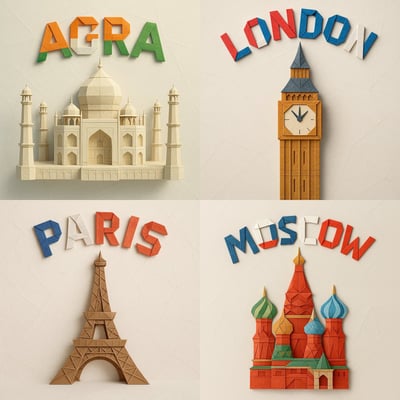 Intricate Paper Origami Monument Photo with City Name Arch thumbnail