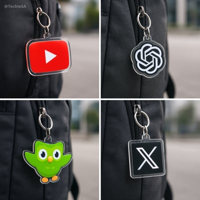 Photorealistic Acrylic Logo Keychain on Backpack Zipper thumbnail