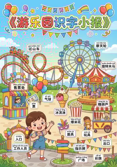 Kids Amusement Park Literacy Poster (A4 Vertical) thumbnail