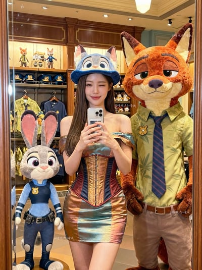 Cyber Zootopia Fan Selfie in Neon Merch Store (Judy & Nick Plushies) thumbnail