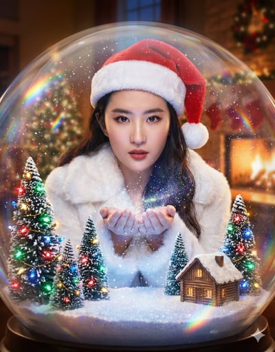 Surreal Fantasy Christmas Portrait in a Giant Glass Snow Globe thumbnail