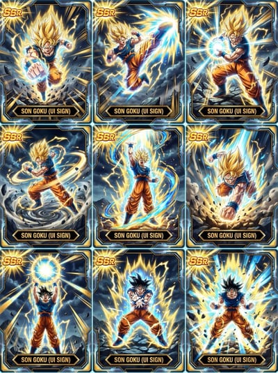 Dragon Ball TCG Card Grid: 9 Son Goku SSR Holographic Designs (3x3) thumbnail