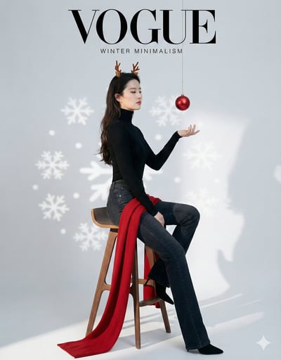 Minimalist Christmas Fashion Magazine Cover with Red Scarf thumbnail