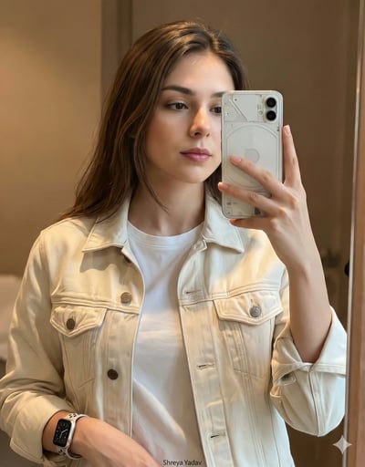 Ultrarealistic Mirror Selfie Portrait of a Young Woman with Long Brown Hair thumbnail