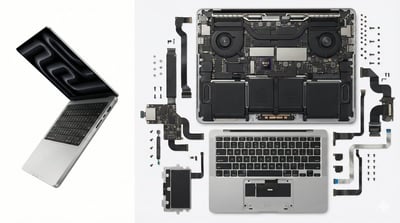 MacBook Pro Teardown Split-Screen Knolling Product Photo thumbnail