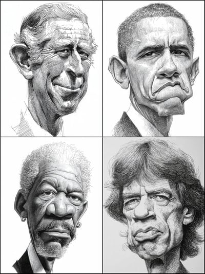 Black-and-White Cross-Hatched Editorial Caricature Headshot thumbnail