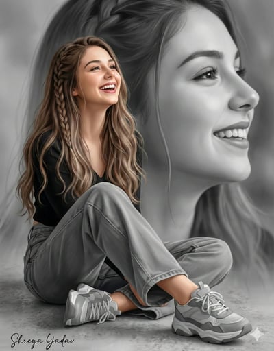 Monochrome Dual-Layer Portrait with Soft Blurred Side-Profile Background thumbnail