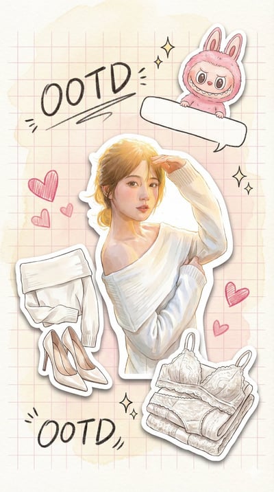 Cream Watercolor Fashion Moodboard Journal Stickers (9:16) thumbnail