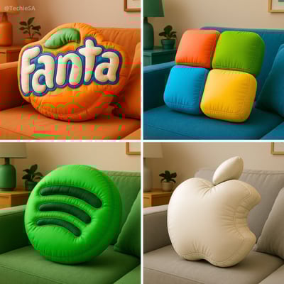 Custom Inflatable Brand Logo Pillow 3D Render on Living Room Couch thumbnail