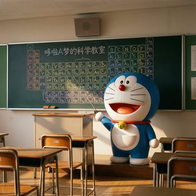 Photoreal Doraemon Teaching Chemistry in a Warm Japanese Classroom (4:3) thumbnail