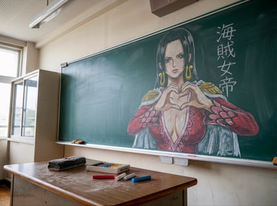 Photorealistic Classroom Chalkboard Art Photo of Boa Hancock (Pirate Empress) thumbnail