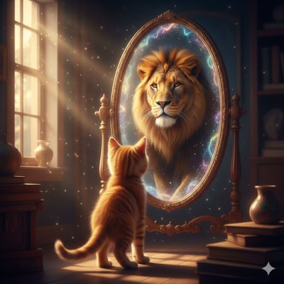 Tabby Cat and Lion Reflection in a Magical Mirror (Cinematic Surreal 8K) thumbnail