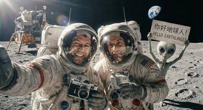 Hello Earthlings: Moon Astronaut Selfie with Alien Photobomb thumbnail