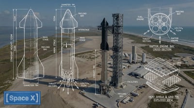 SpaceX Photo with Technical Blueprint & Engineering Schematic Overlay thumbnail