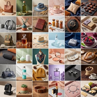6x6 Grid of High-End Product Photography (36 Unique Products) thumbnail