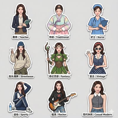 3×3 Fashion Style Sticker Pack from Your Photo (Bilingual Labels) thumbnail