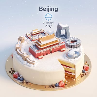 Isometric 3D City Landmark Cake Diorama (PBR, Minimalist Poster) thumbnail