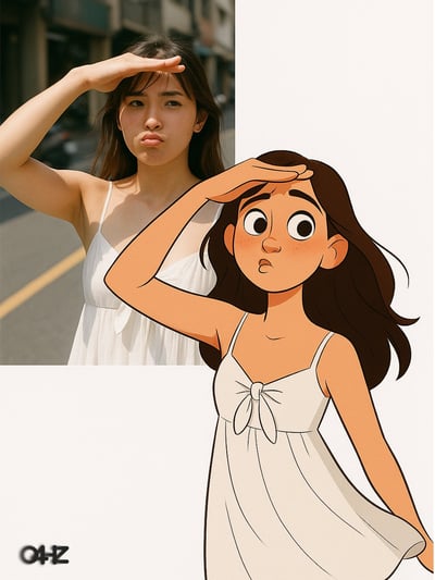 Real Photo vs Cartoon Illustration Split Poster (Vertical Collage on White) thumbnail