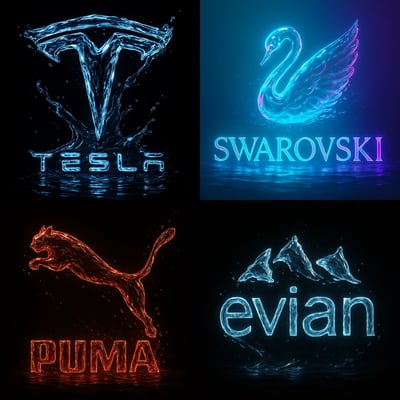 Neon Water-Formed Brand Logo Render in 8K thumbnail