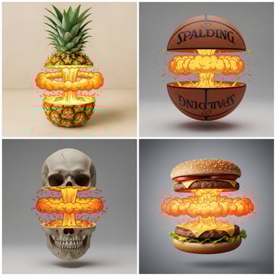 Photoreal Object Split with Cartoon Nuclear Explosion Cutaway thumbnail