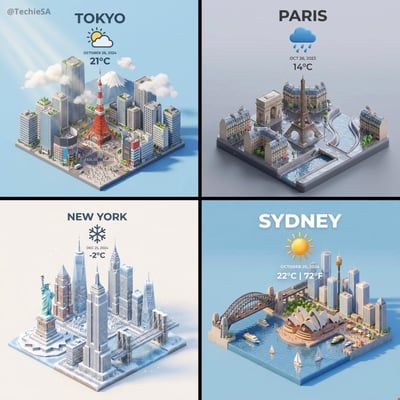 Isometric 3D Cartoon City Miniature Weather Poster thumbnail