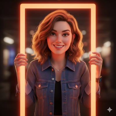Hyper-Realistic Pixar-Inspired 3D Woman in Glowing Orange Frame thumbnail