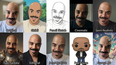 3x3 Multi-Style Portrait Grid of the Same Man (9 Art Styles) thumbnail