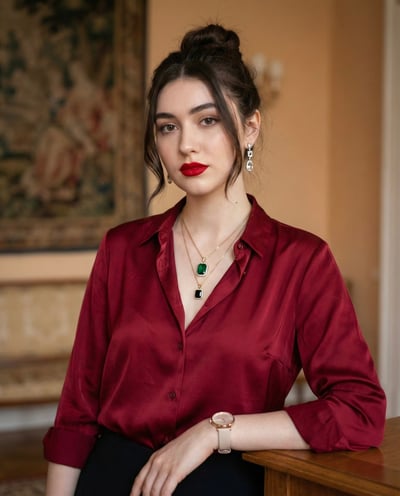 Elegant Indoor Cinematic Portrait of a Confident Mature Woman thumbnail