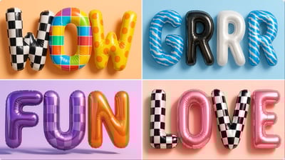 Photorealistic 3D Mylar Balloon Letters {{WORD}} on Pastel {{BACKGROUND_COLOR}} Backdrop thumbnail