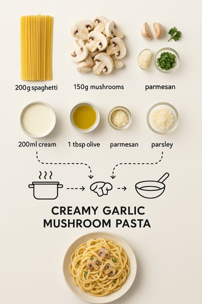 Minimal Creamy Garlic Mushroom Pasta Recipe Infographic (Top-Down) thumbnail