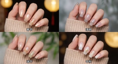 Chinese Four Major Festivals Nail Art 2x2 Collage (Spring Festival, Qingming, Dragon Boat, Mid-Autumn) thumbnail