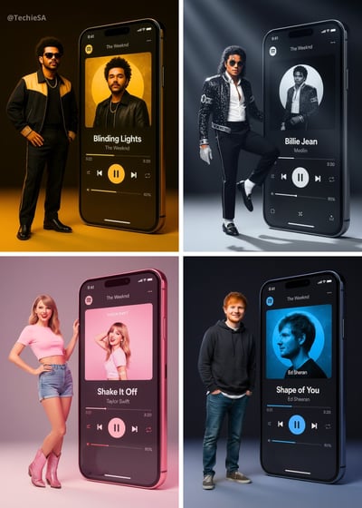 Realistic Full-Body Artist Portrait with Spotify Smartphone UI thumbnail