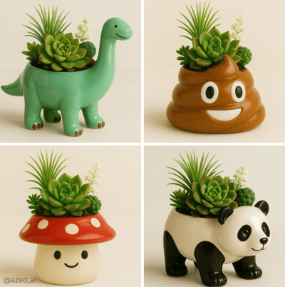 Cute Emoji-Inspired Ceramic Animal Planter with Succulents (Minimalist Photo) thumbnail