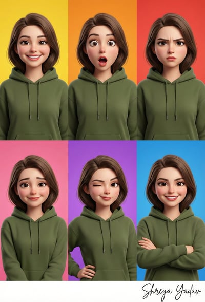 3D Caricature Six-Panel Emotion Collage Portrait thumbnail