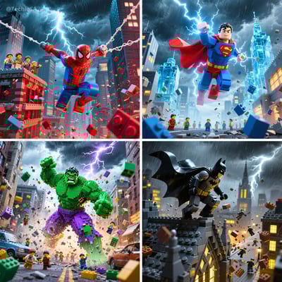 Epic LEGO Superhero in Dynamic Action Pose Poster thumbnail