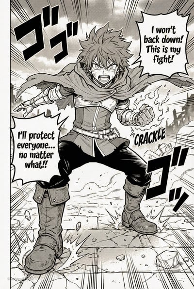 Modern Shonen Fantasy Mage Battle Manga Panel (Full-Body 2:3, High-Energy Declaration) thumbnail