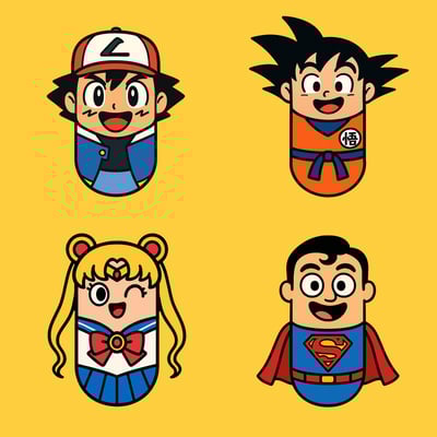 Pill-Shaped Cartoon Character Vector Illustration on Bright Yellow Background thumbnail