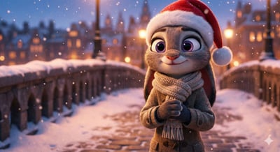 Judy Hopps on a Snowy Bridge at Dusk – Cinematic Winter Photography thumbnail