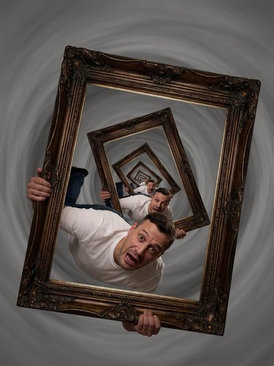 Infinite Picture Frame Recursion: Horrified Man Strange Loop Photography Prompt thumbnail