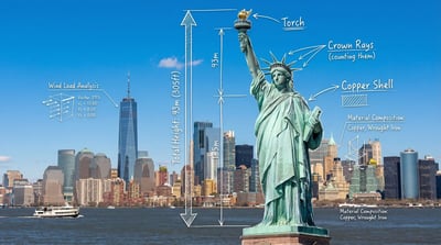Statue of Liberty Blueprint Overlay Wide-Angle Photo with AR Technical Annotations thumbnail