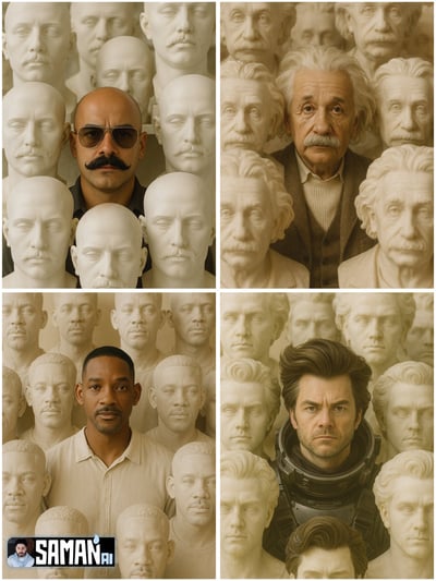 Ultra-Real Portrait Centered Among Life-Size Stone Busts thumbnail