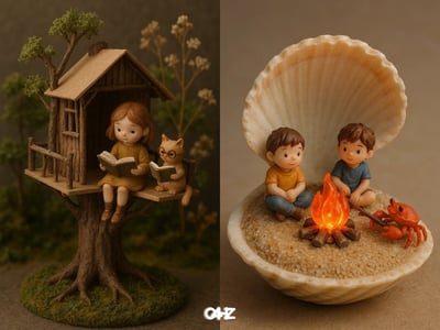 Cute Miniature Forest Treehouse Diorama Illustration thumbnail