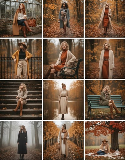 Autumn Fashion Collage (12-Photo Grid) — Cozy Editorial Outdoor Portraits thumbnail