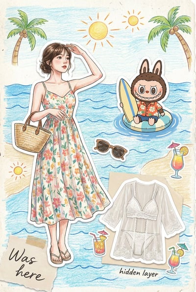 Summer Blue Travel Scrapbook Sticker Illustration thumbnail