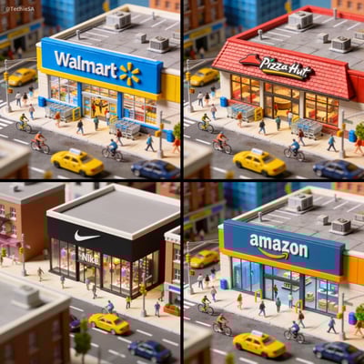 Miniature Brand Storefront Aerial Dolly-In City Street Scene (1080x1080) thumbnail