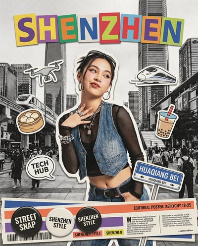 Y2K Editorial Paper-Cut Collage Poster for {{CITY_NAME}} (Fashion Magazine Cover Layout) thumbnail