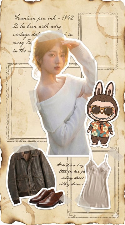 Yellowed Vintage Newspaper Scrapbook Journal Fashion Illustration thumbnail